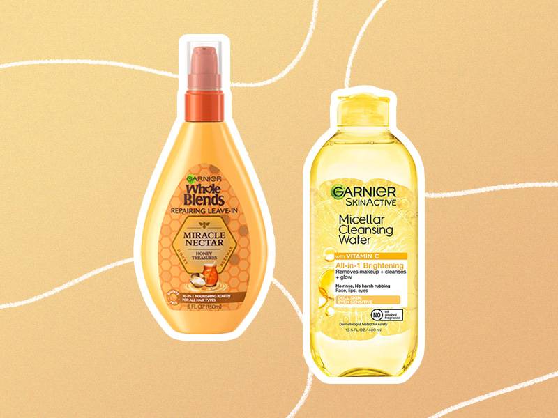 Garnier Micellar Water with Vitamin C and Garnier Whole Blends 10-in-1 Miracle Nectar Leave-in Treatment.