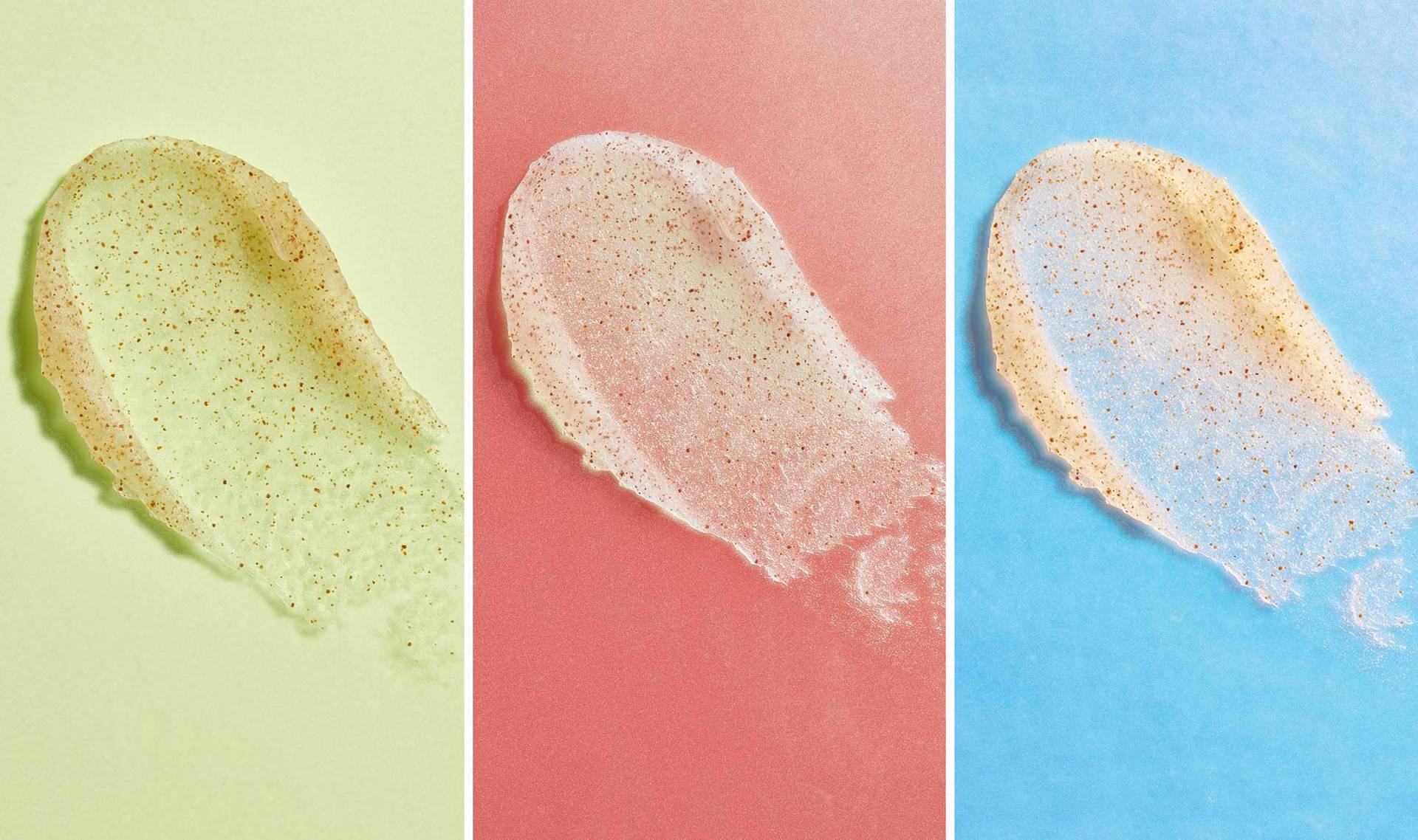 three sugar scrub swatches side by side